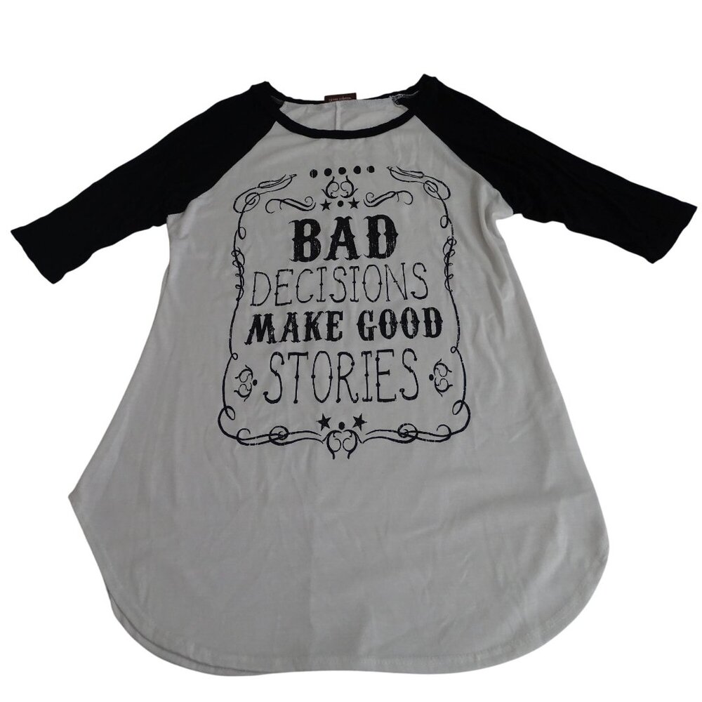 Miss Popular Raglan Baseball Tee Graphic Tshirt Black White Women Size M 3/4 Slv